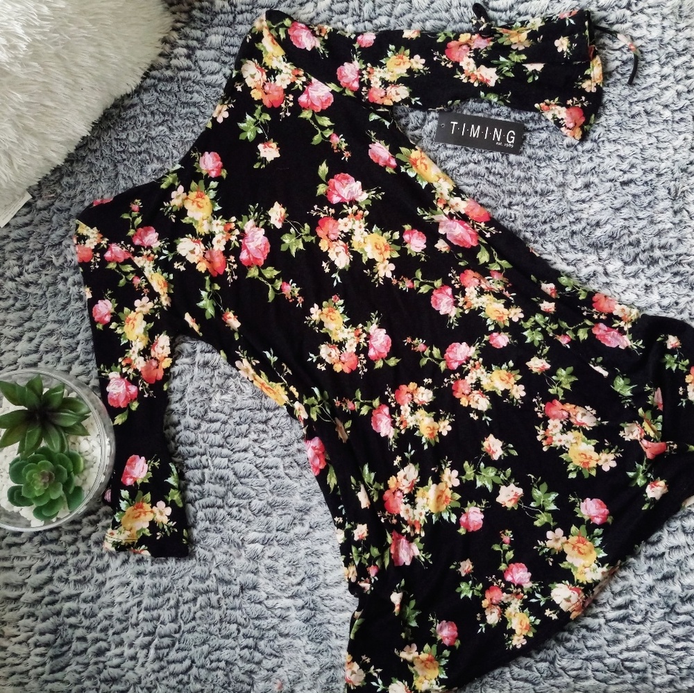 🎉 New Ladies Black Floral Dress T.I.M.I.N.G Boho